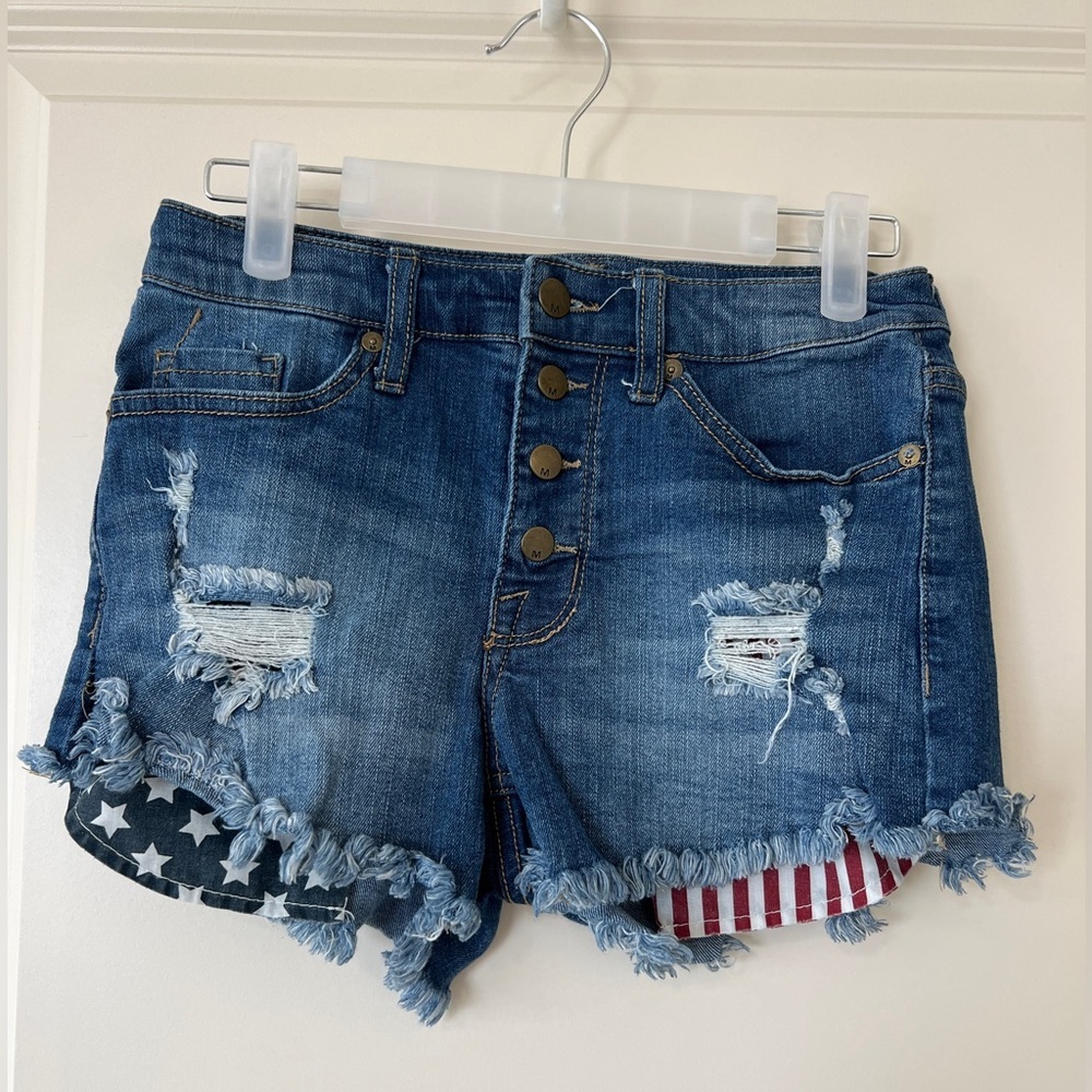 Mossimo Supply Co Blue Jean Shorts with Distressed Americana Details